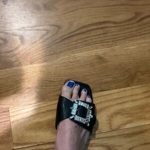 ShuShop Black Sandals with Crystal Embellishment